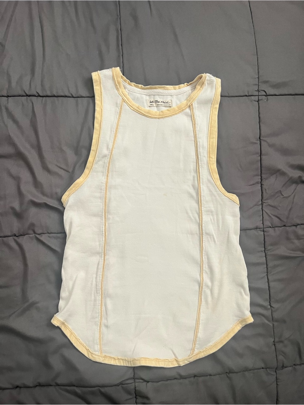 Free People Cream Ribbed Tank with Yellow Trim